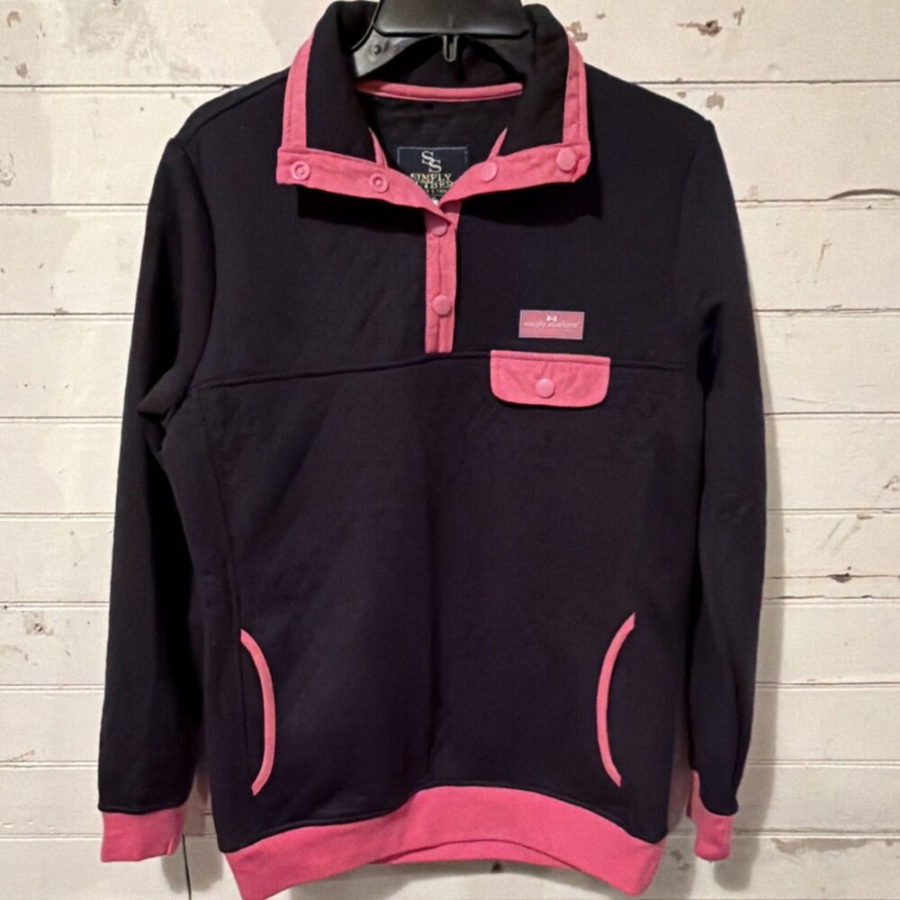 Simply Southern Black Pink Quilted Knit Pullover Sweater Size S NWT